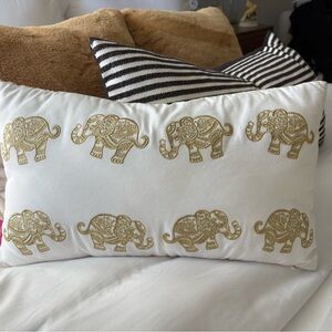 Lilly Pulitzer White Pillow with Gold Elephant Embroidery